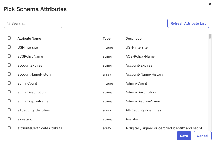 Profile Editor - Pick Schema Attributes