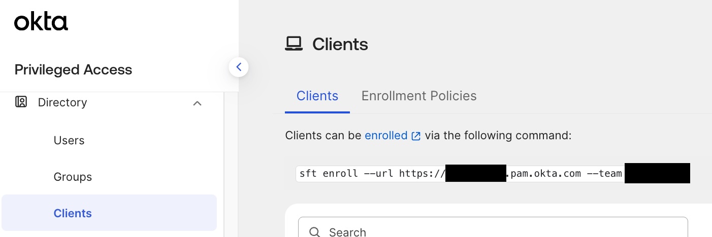 Enroll Command from UI Directory > Clients page