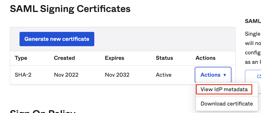 SAML Signing Certificates