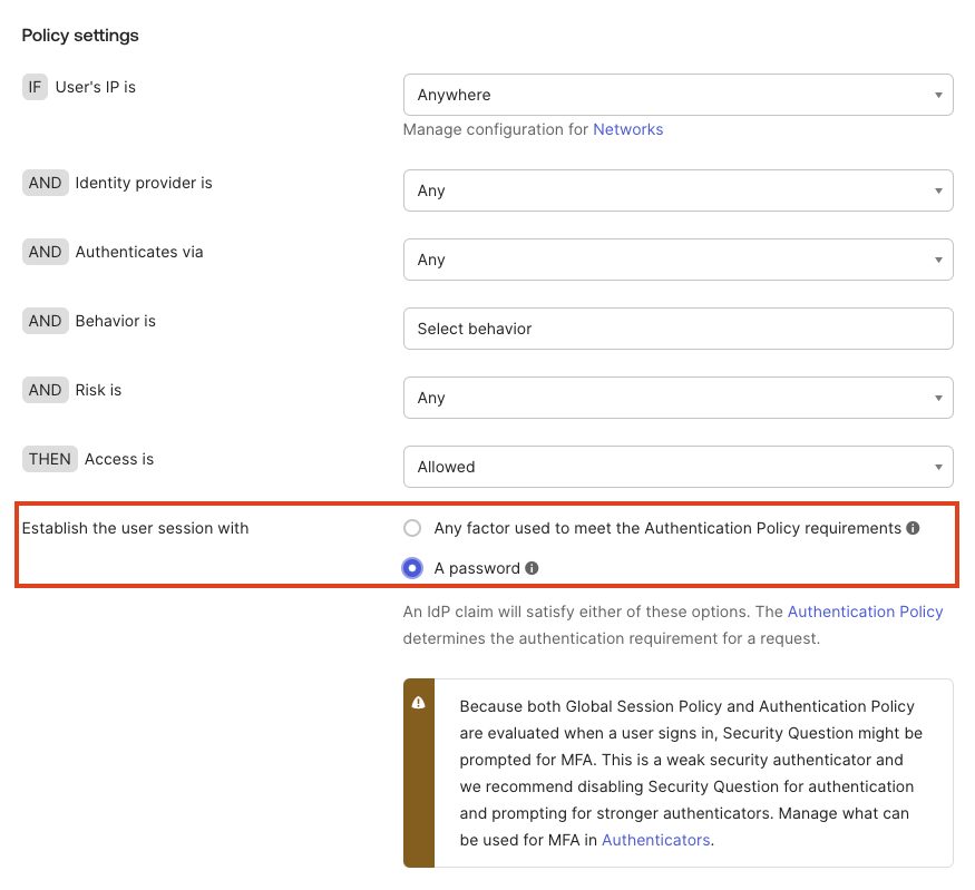 Establish the user session with setting