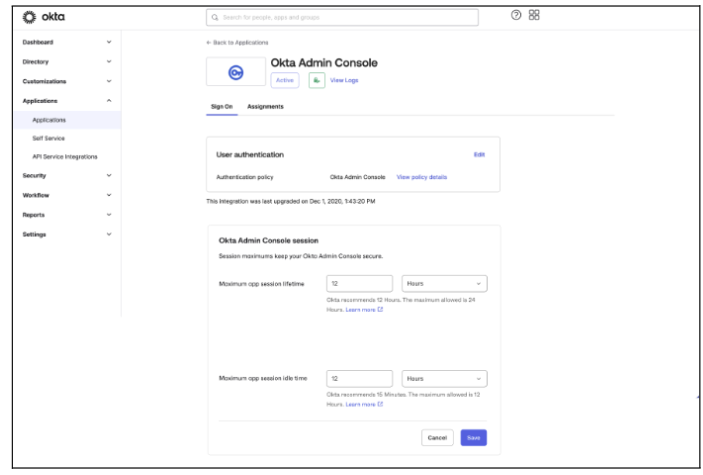 Okta Admin Console