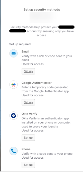 Setting up Security methods