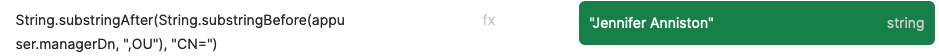 String.substringAfter(String.substringBefore(appuser.managerDn, ",OU"), "CN=")