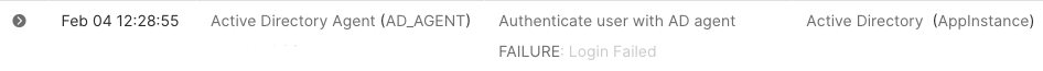 Okta System Log - Authenticate user with AD agent FAILURE - Login Failed