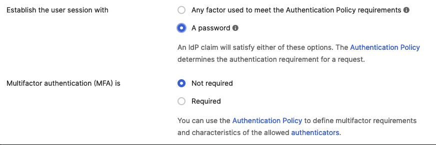 Establish the user session with: A password