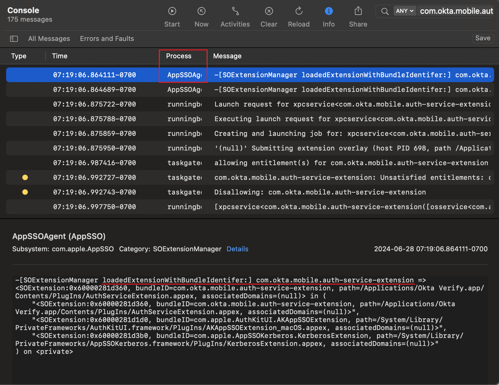 App SSO Console Log