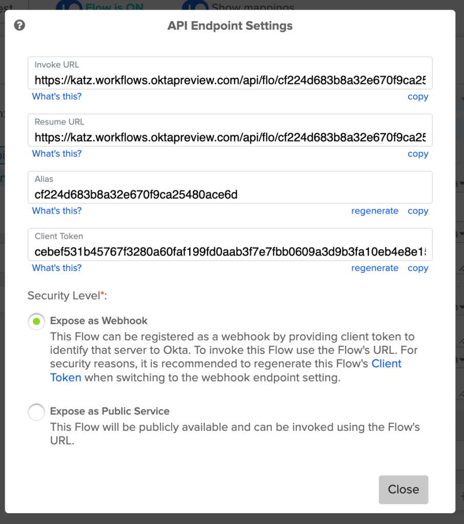 API endpoint settings