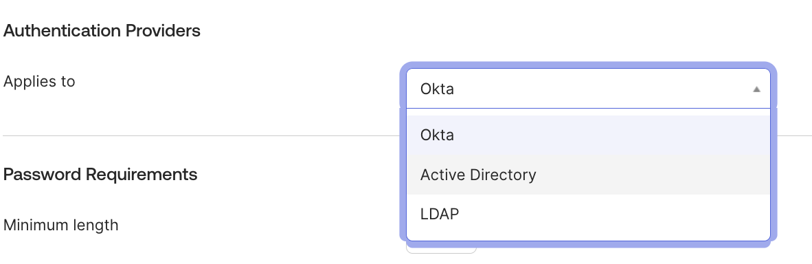 Password policy auth provider type