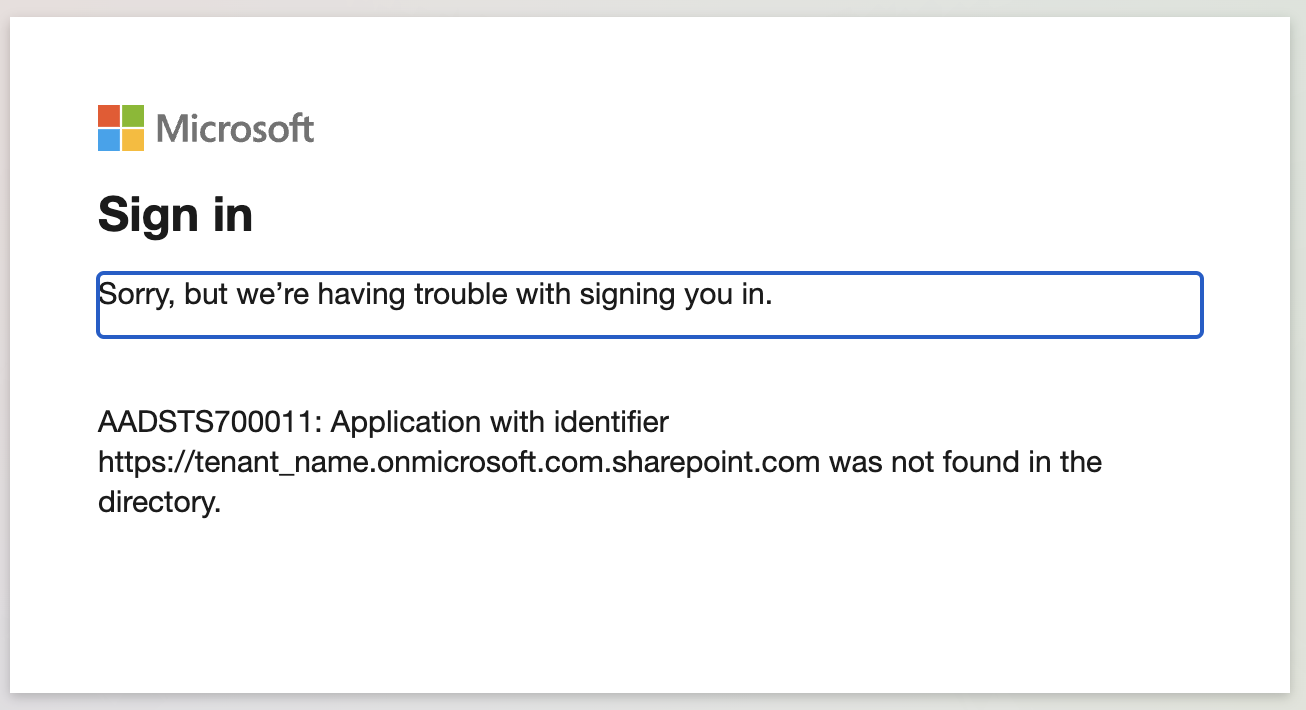 AADSTS700011 Error message