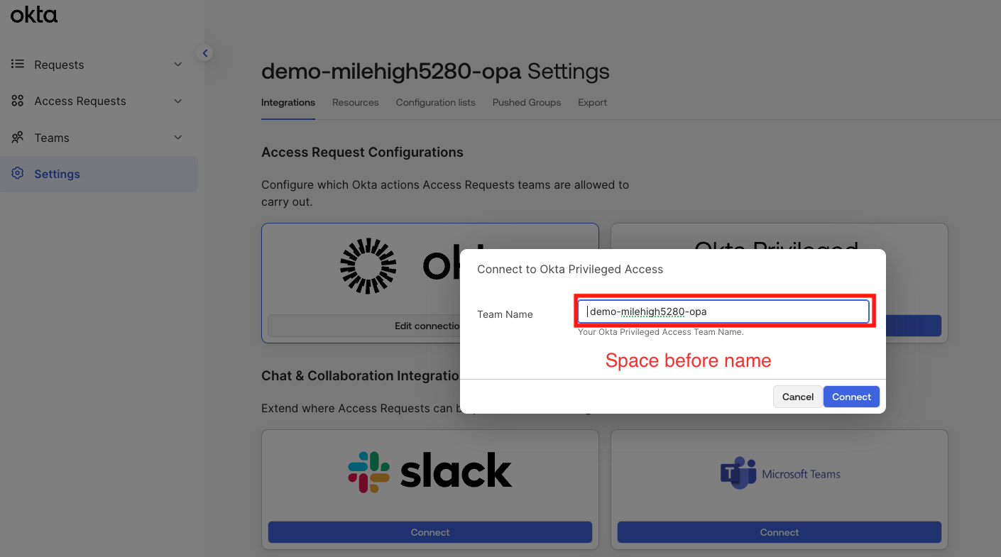 Okta Privileged Access (OPA) Team Name