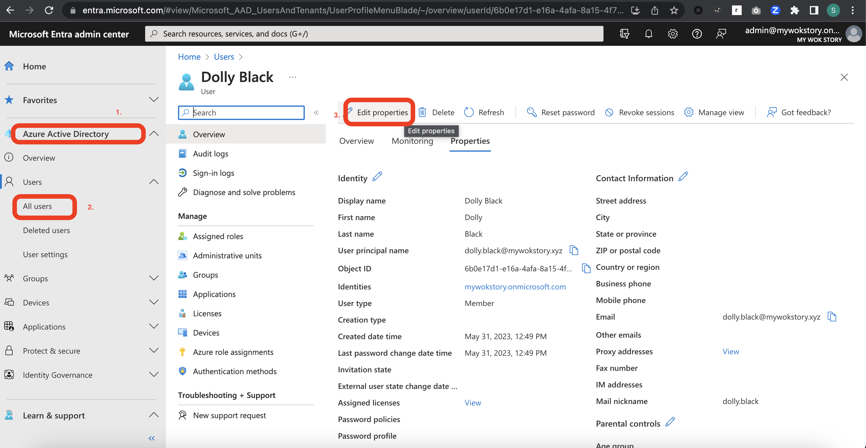 Locate the corresponding user in Azure AD Admin Console
