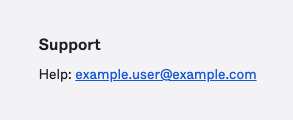 Support Help location that includes an email address.