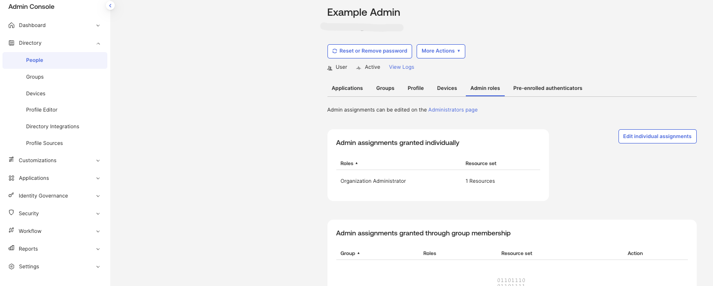 Admin roles tab