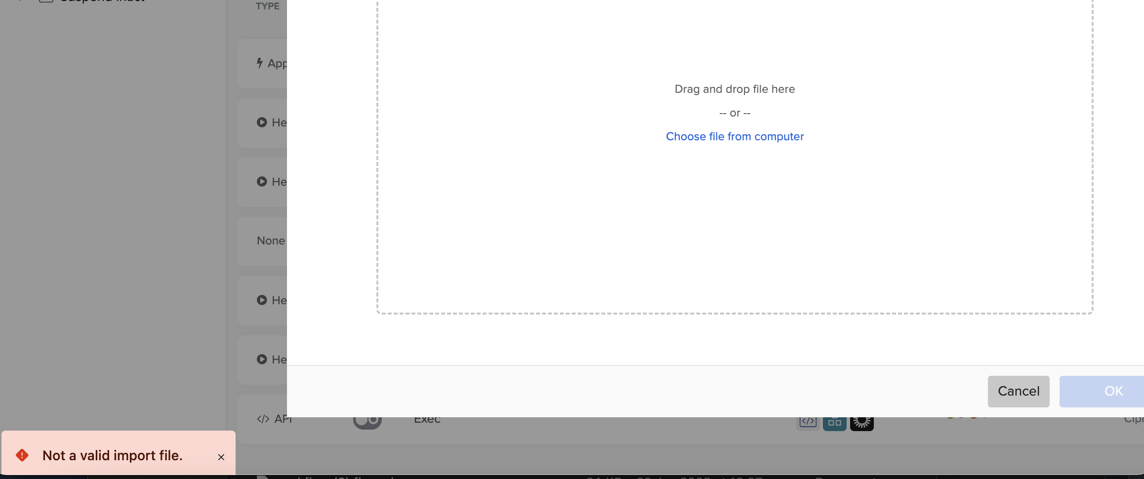 Not a valid import file Error