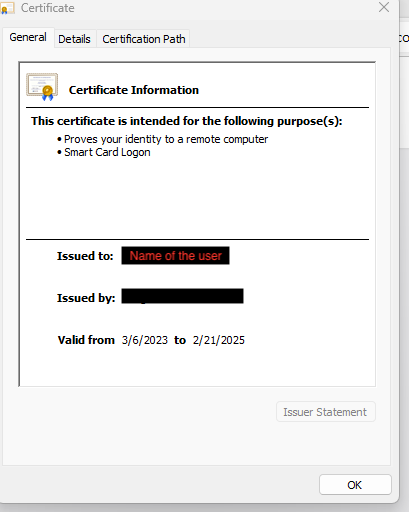 Certificate information