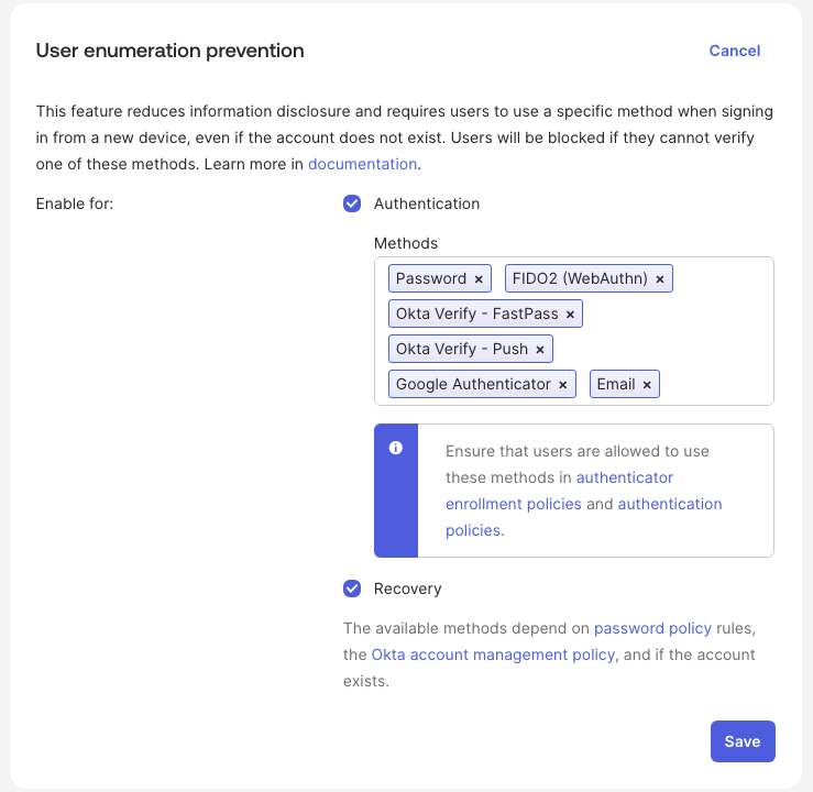 User enumeration prevention