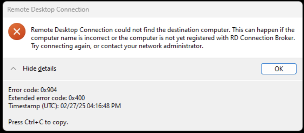 RDP Error