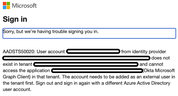 The account needs to be added as an external user in the tenant first