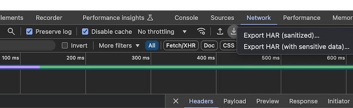 Export HAR file