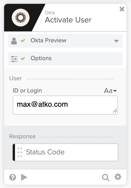 Okta connection Activate User card