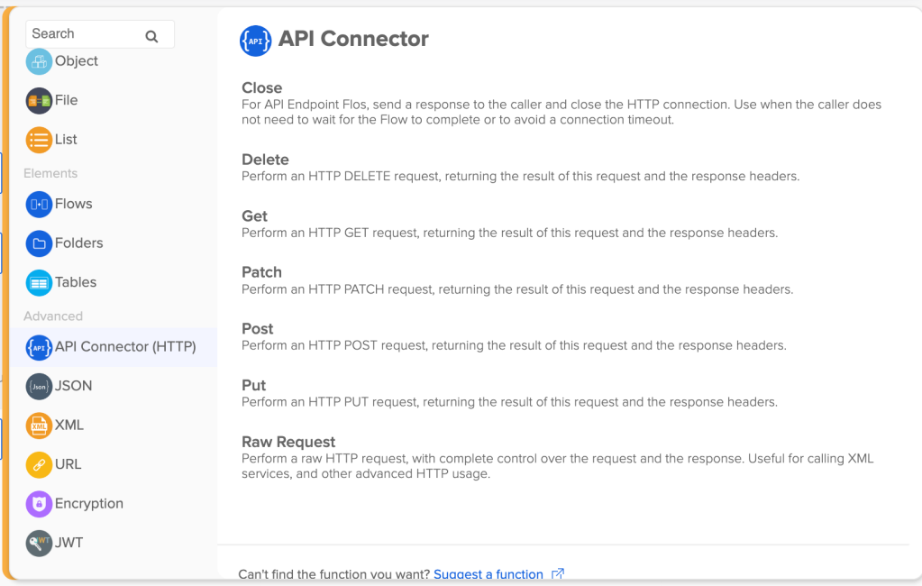 The API Connector card actions