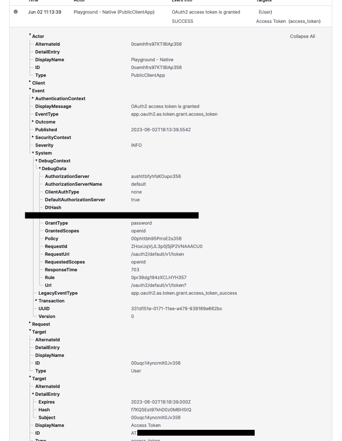 User granted token