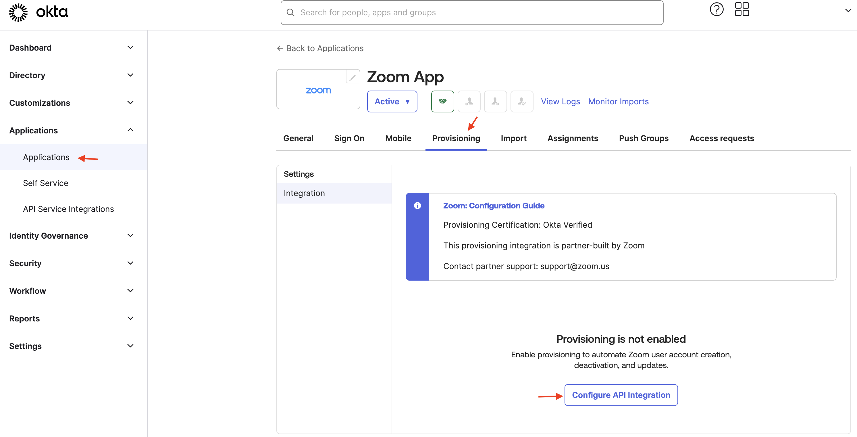 Zoom Provisioning&nbsp;tab